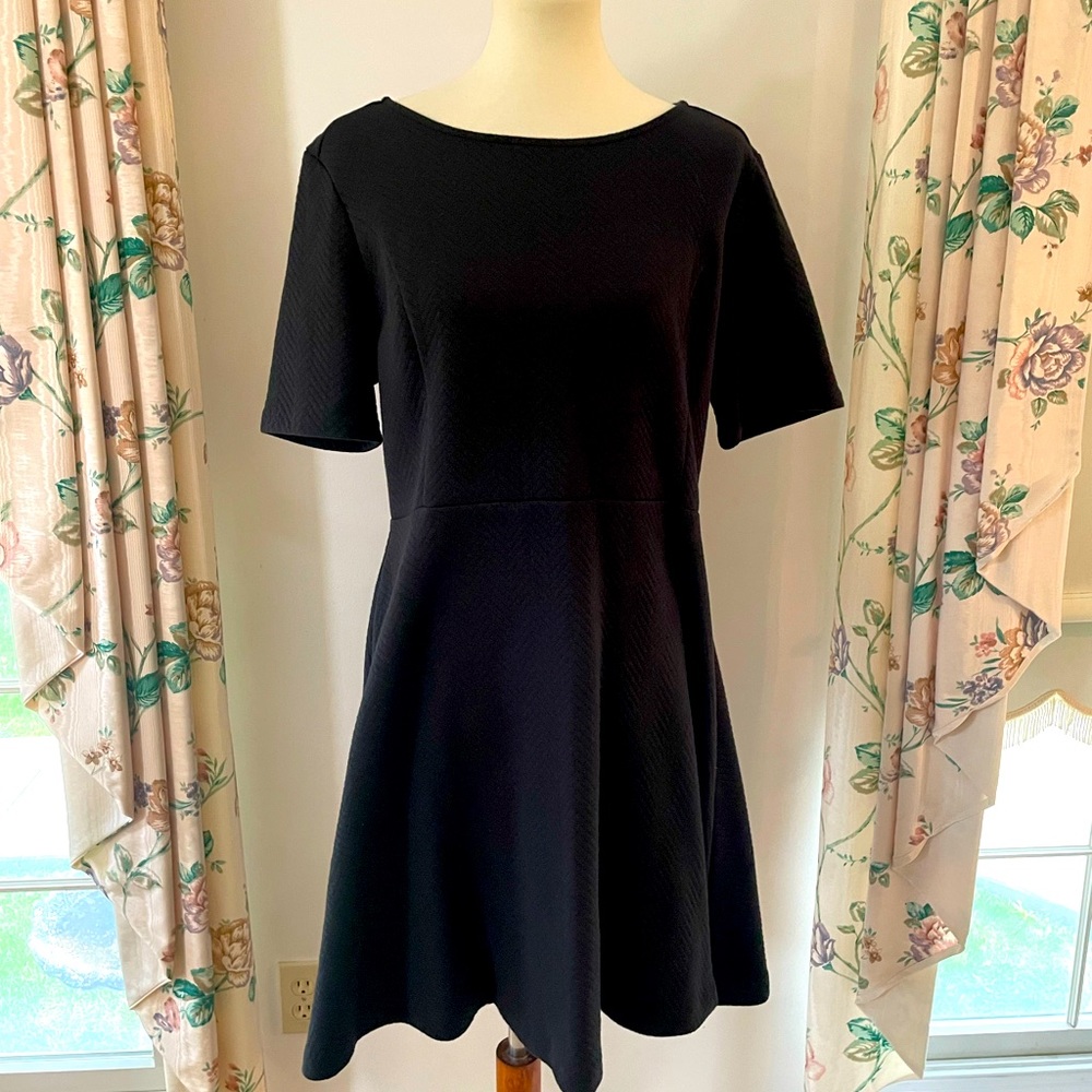 Loft Black Quilted Skater Dress